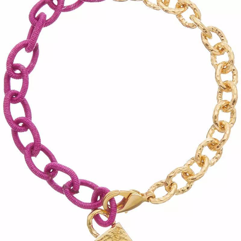 Juvell 18k Gold Plated Pink Accent Lock Charm Bracelet, Womens Gold Tone Product Image