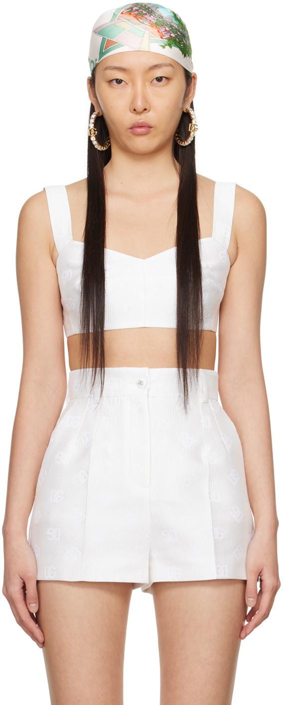 White Jacquard Tank Top In W0001 Bianco Natural Product Image