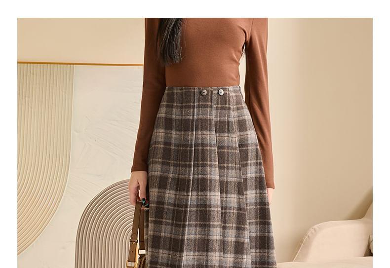 High Rise Plaid Midi A-Line Wrap Skirt Product Image