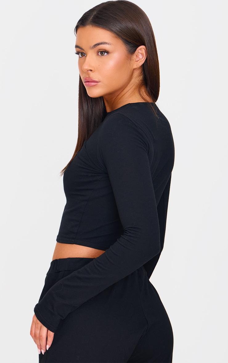 Black Cotton Jersey Crew Neck Long Sleeve Top Product Image