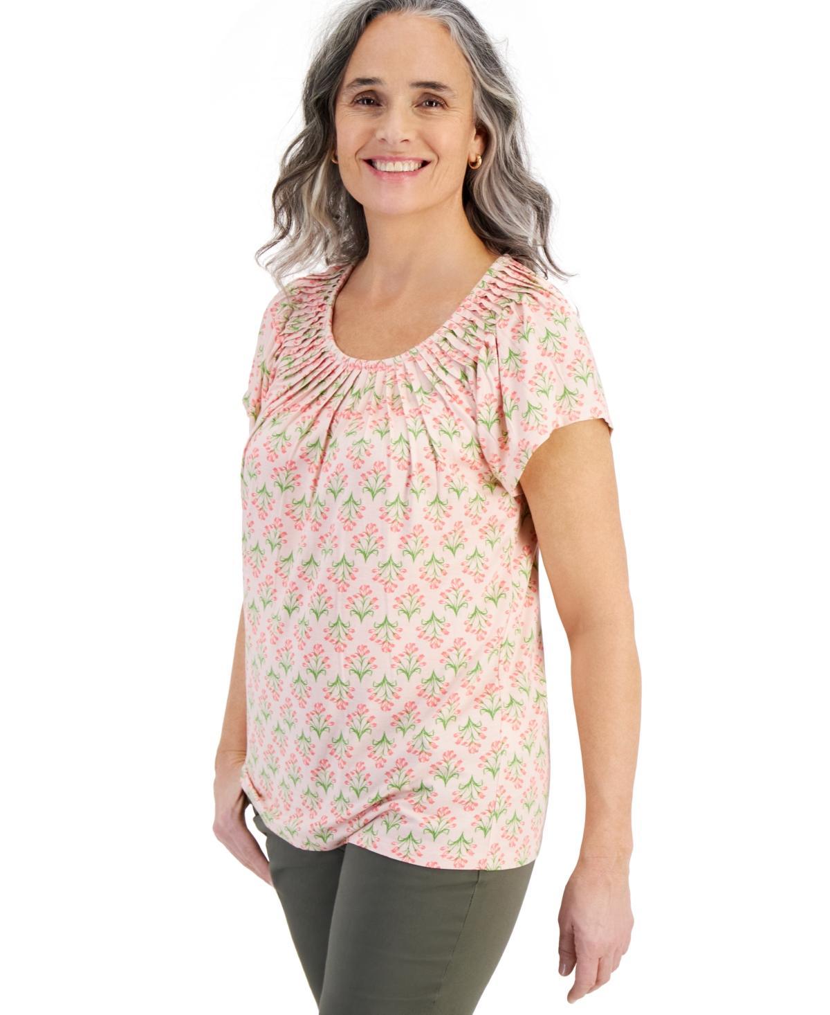 Style & Co Womens Printed Pleated Scoop-Neck Top, Created for Macys Product Image