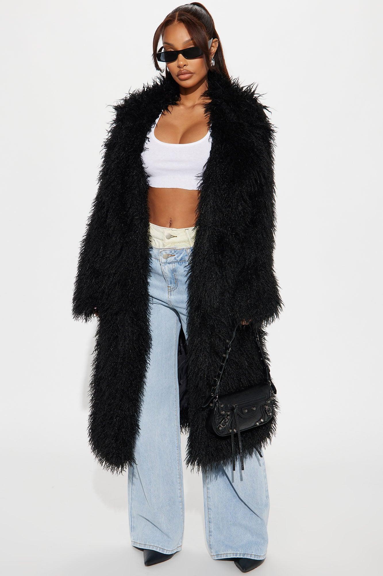 Nikita Faux Fur Trench Coat - Black product image