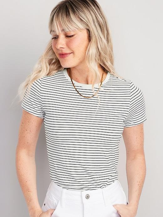 Striped Slim-Fit Crop T-Shirt Product Image