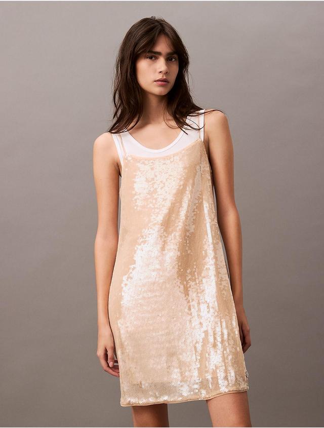 Calvin Klein Womens Sequin Mini Dress - White - L Product Image