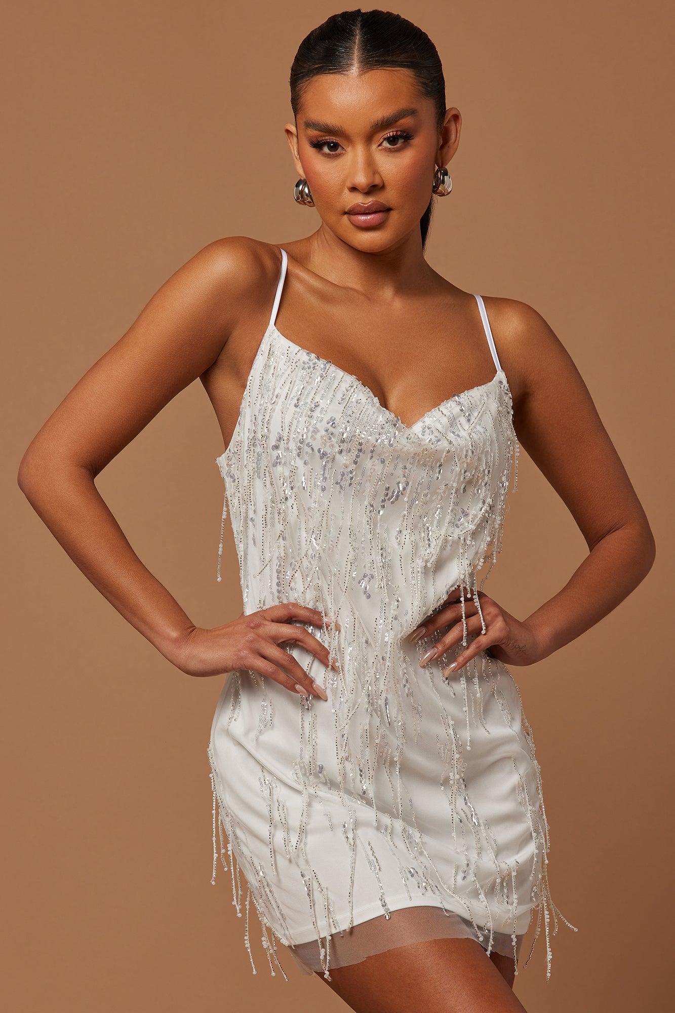 Isabelle Sequin Mini Dress - White Product Image