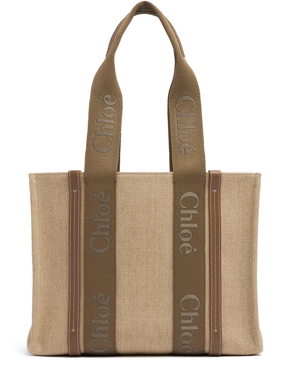 Woody Linen Medium Tote Bag In Dark Nut Product Image