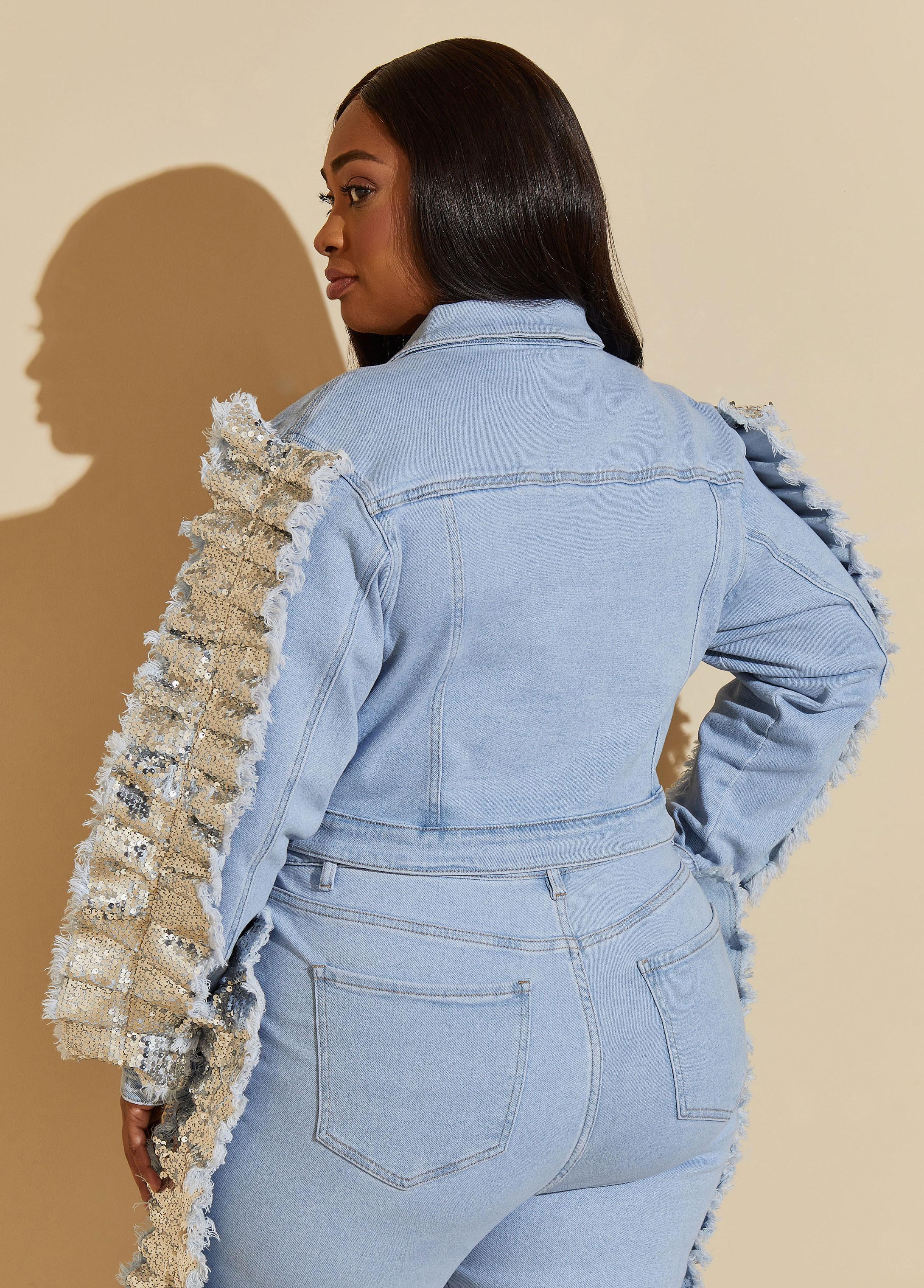 Sequined Cropped Denim Jacket Product Image