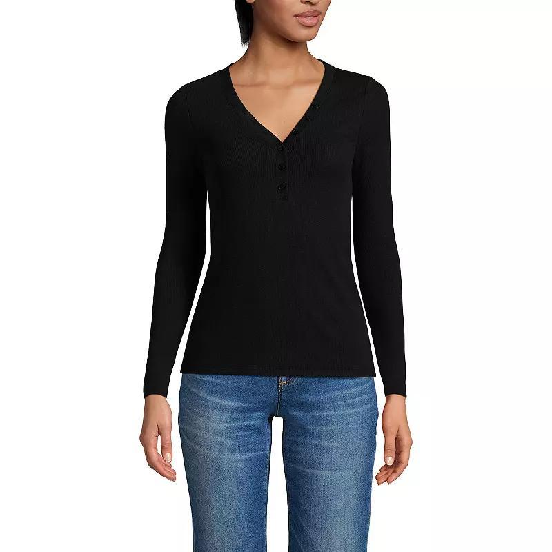 Lands End Womens Drapey Rib Skimming Long Sleeve Henley T-Shirt Product Image