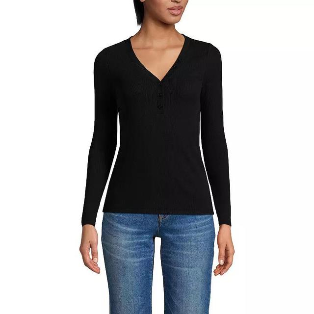 Womens Lands End Long Sleeve Ribbed Henley Shirt Product Image