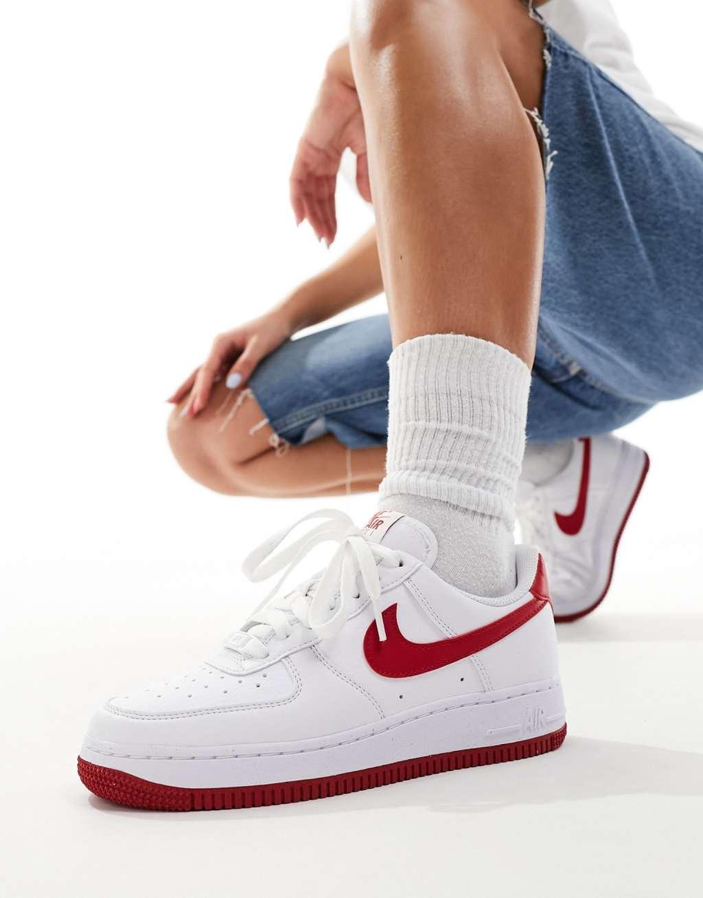 Nike Air Force 1 sneakers in white and red  Product Image