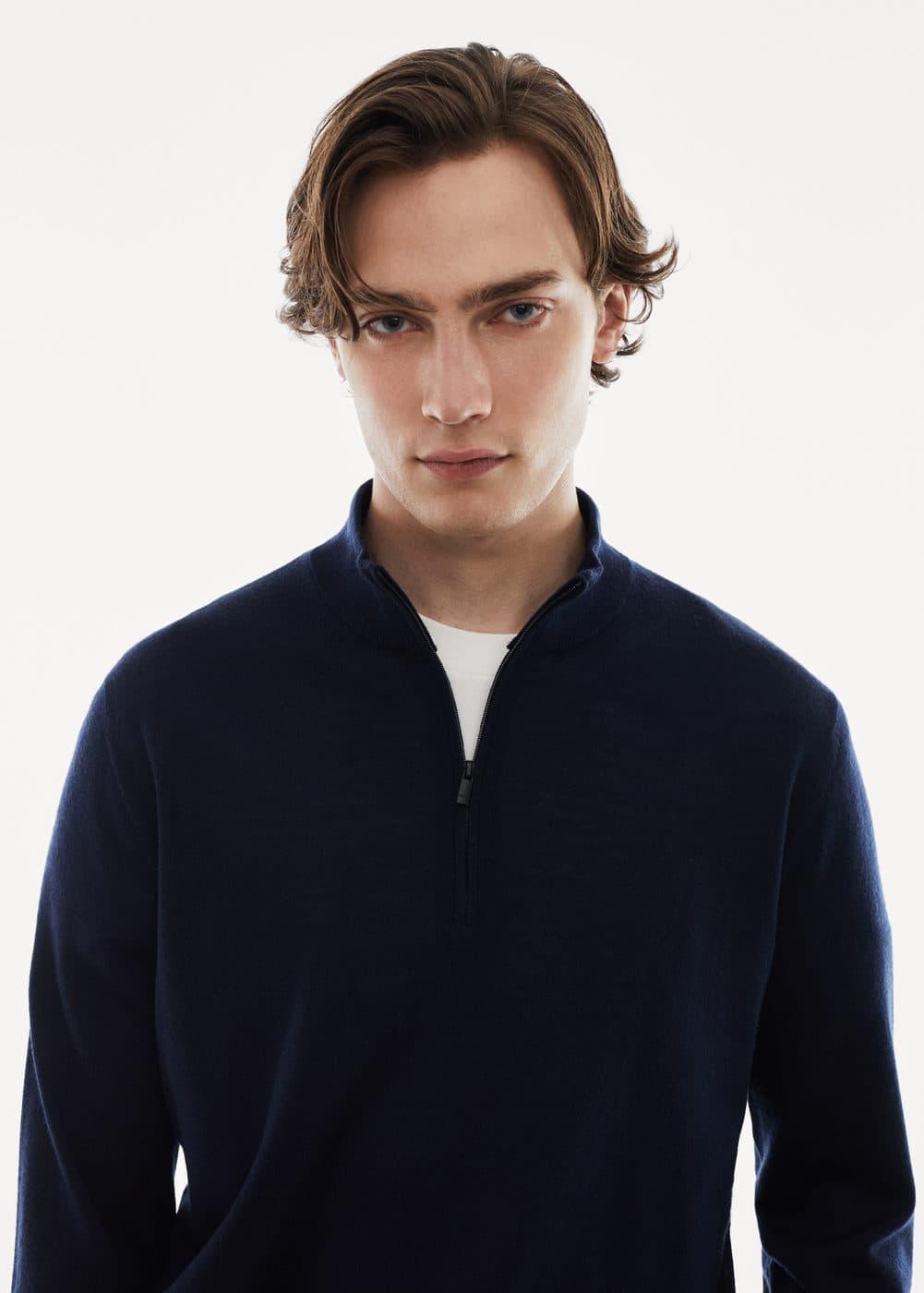 MANGO MAN - 100% merino wool sweater with zipper collar navyMen Product Image