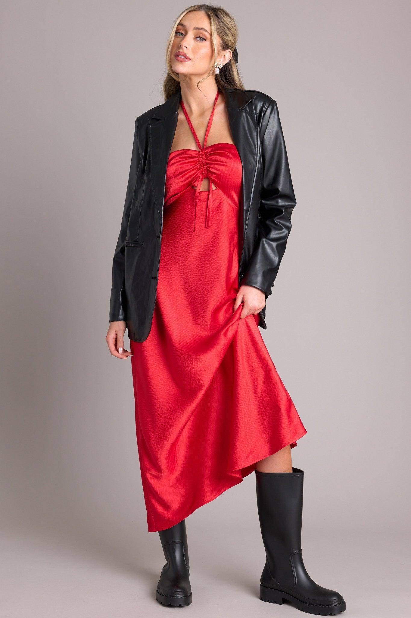 MINKPINK Sonia Halter Neck Red Midi Dress Product Image