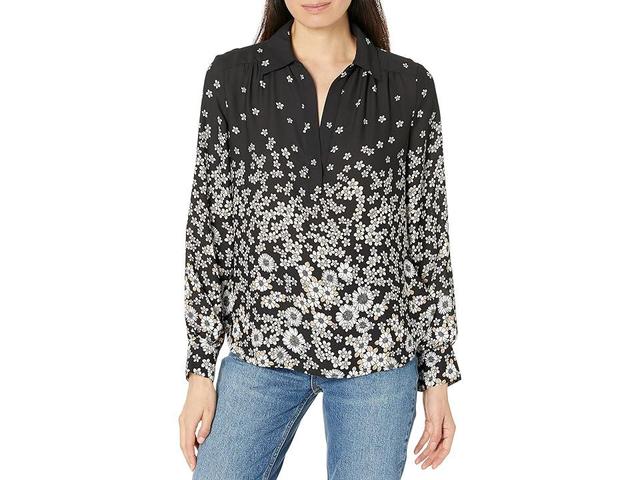 Tommy Hilfiger Long Sleeve Collar Floral Top (Black Multi) Women's Clothing Product Image