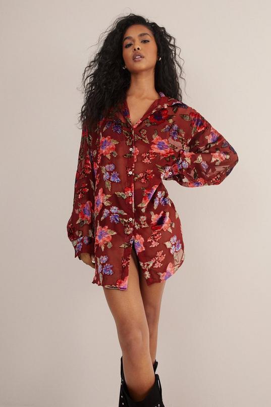 Devore Oversized Sheer Floral Shirt Product Image