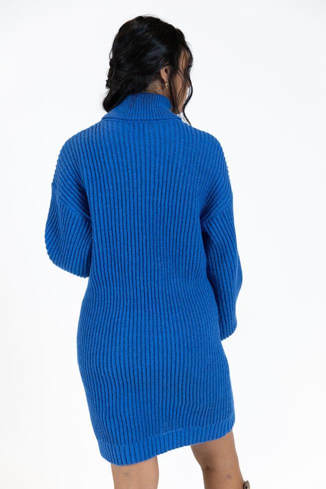 Call My Bluff Blue Bubble Sleeve Turtleneck Sweater Dress FINAL SALE Product Image