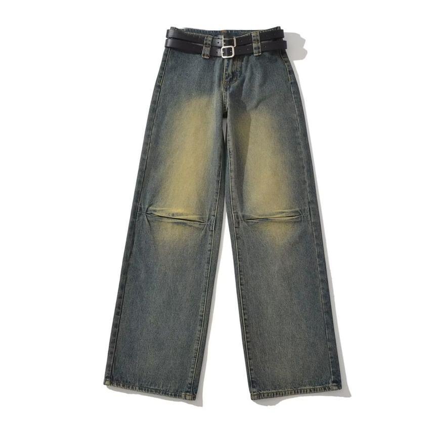 Low Waist Washed Wide Leg Jeans Product Image