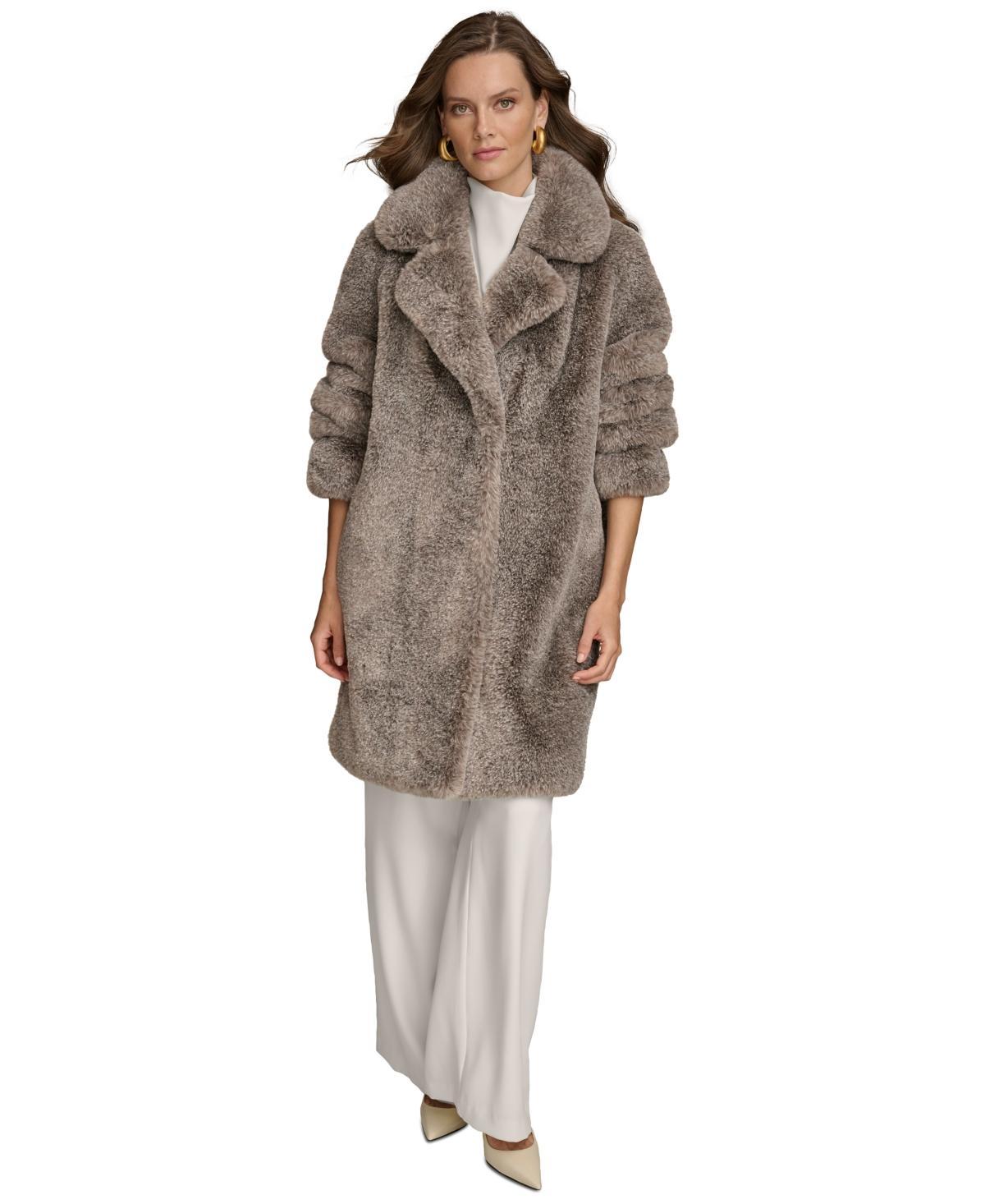 Donna Karan New York Womens Notched-Collar Faux-Fur Coat Product Image