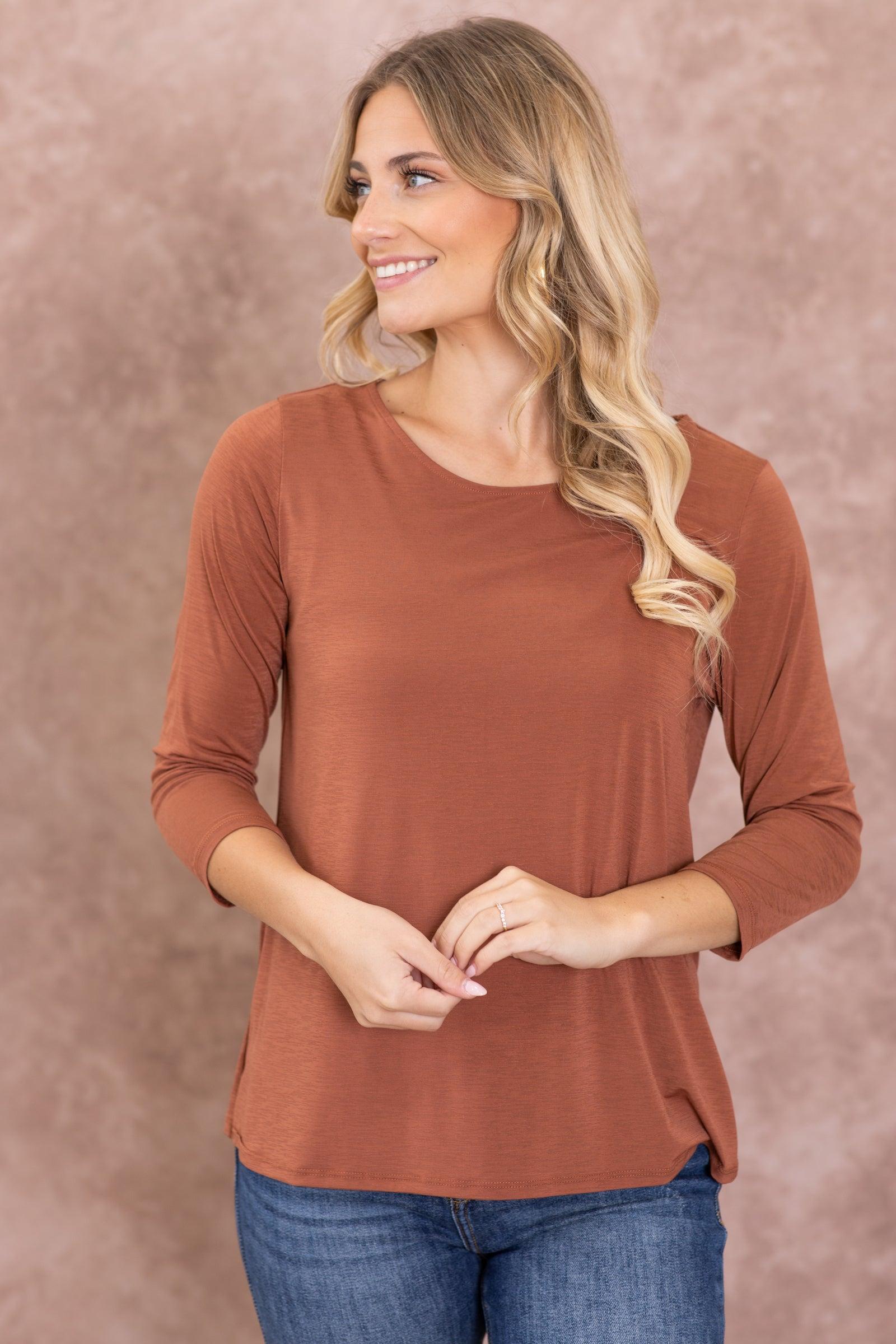 Solid Wrinkle Free 3/4 Sleeve Knit Top Product Image