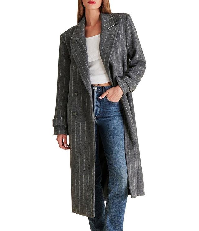 Steve Madden Prince Pinstripe Notch Collar Neck Long Sleeve Open Front Coat Product Image