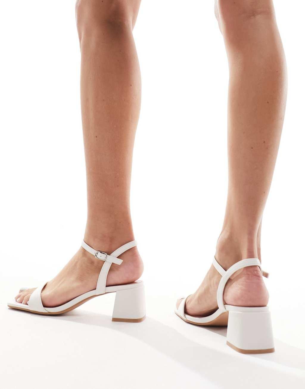 Glamorous low block heeled sandals in white Product Image