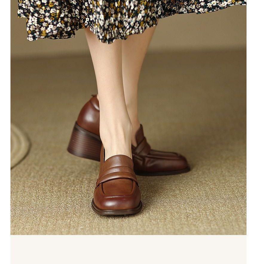 Plain Chunky Heel Loafers Product Image