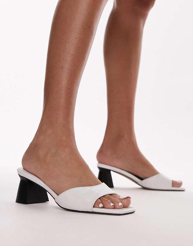 Topshop Isaiah block heel mule in white croc Product Image