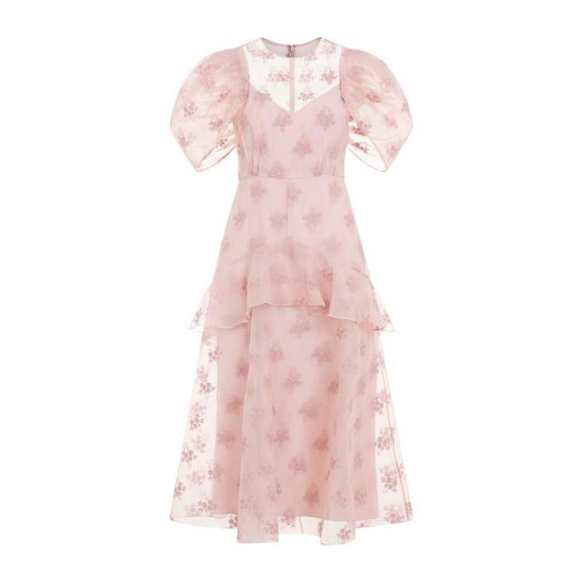 Short Sleeves Peplum Detail Dress In Light Pink Product Image