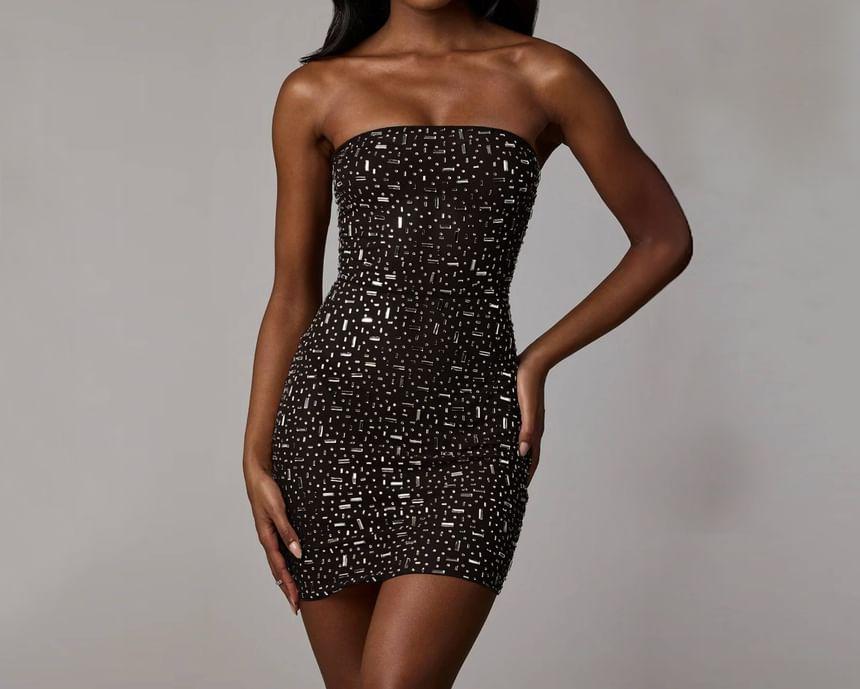 Plain Rhinestone Mini Sheath Tube Dress Product Image