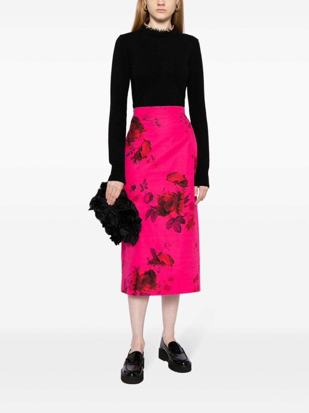 Floral-print Midi Pencil Skirt In Pink Product Image