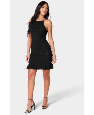 Bebe Womens Pointelle Crochet Mini Dress - Black Product Image