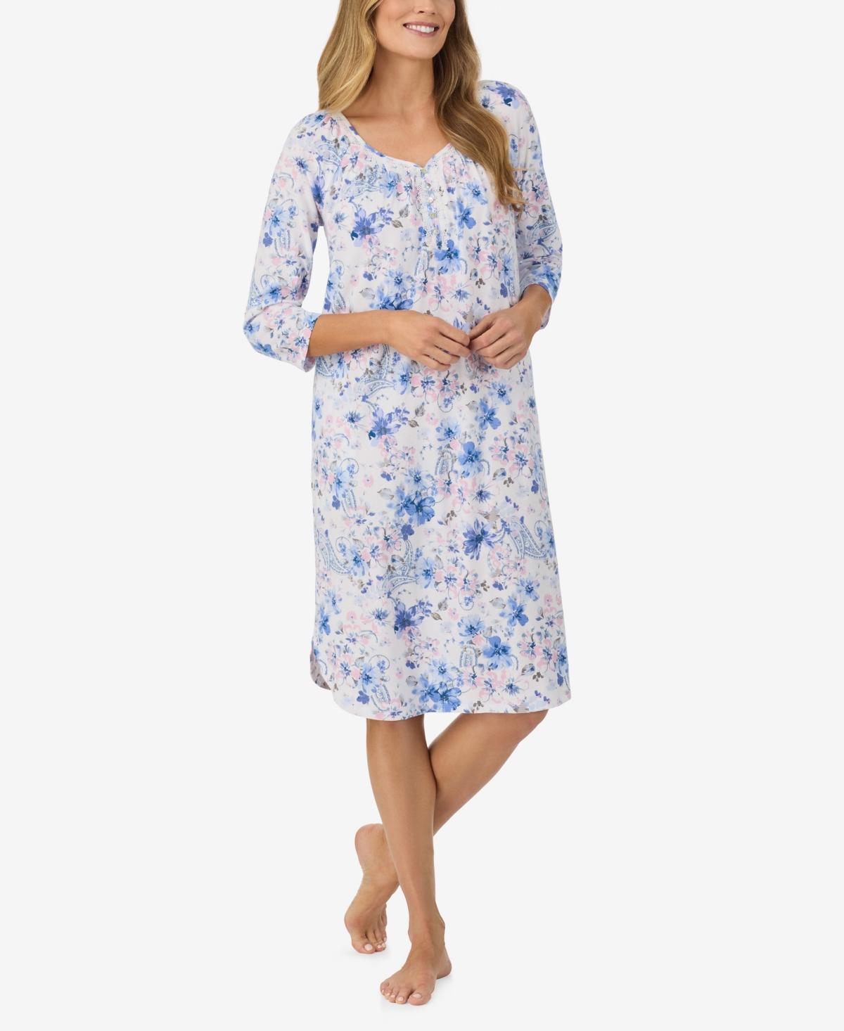 Aria Womens Cotton 3/4-Sleeve Printed Nightgown Product Image