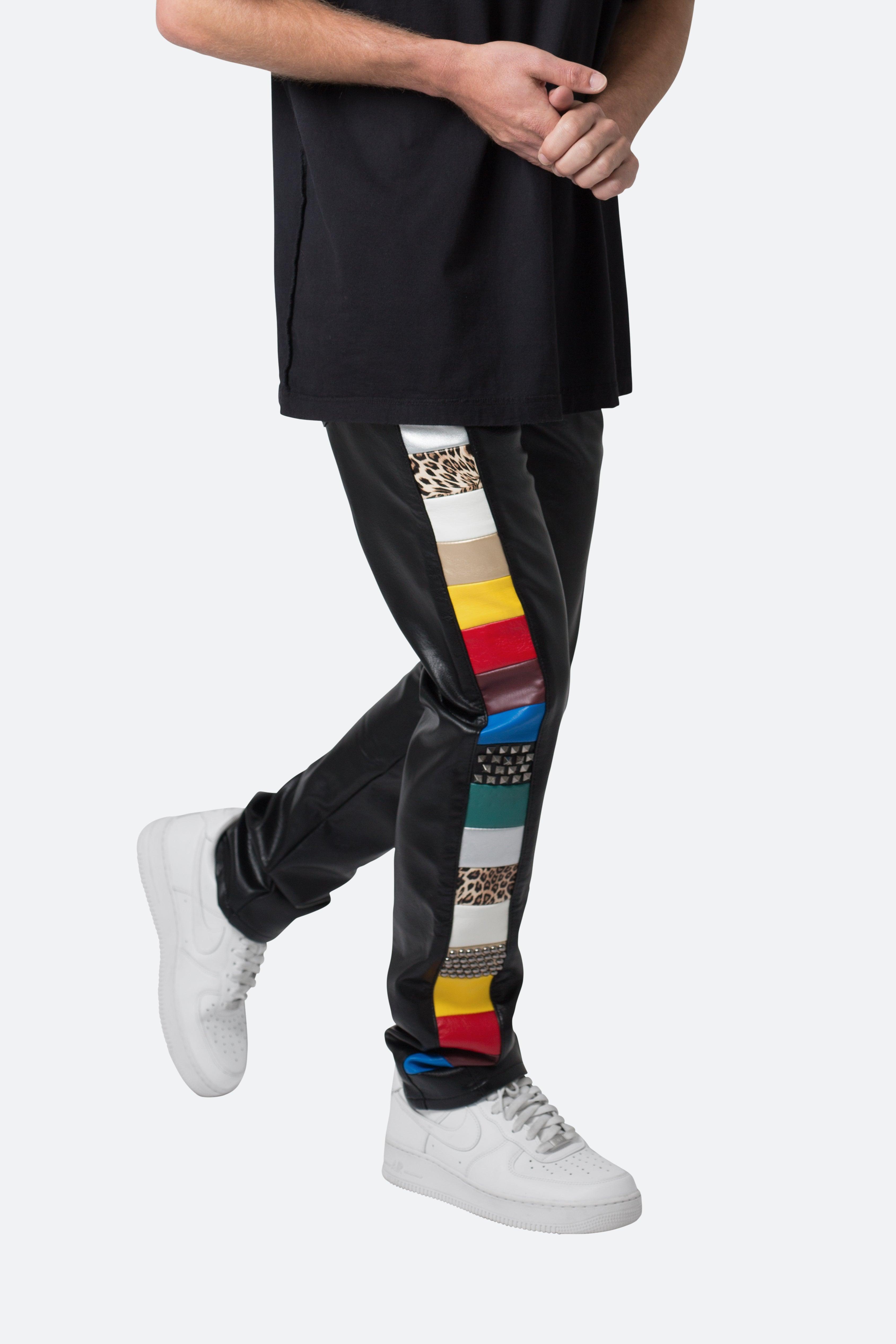 D526 Color Block Leather Pants - Multi Product Image