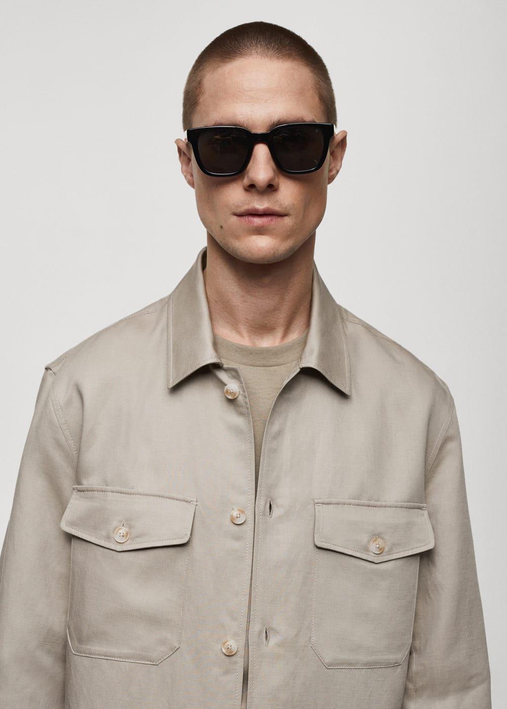 MANGO MAN - Linen overshirt with pockets medium brownMen Product Image