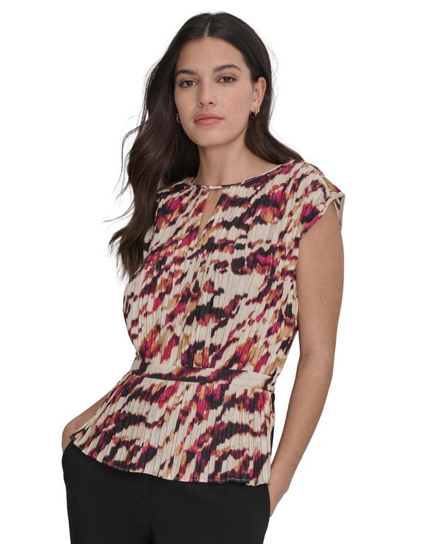 Women's Printed Pleated Cap Sleeve Blouse Product Image