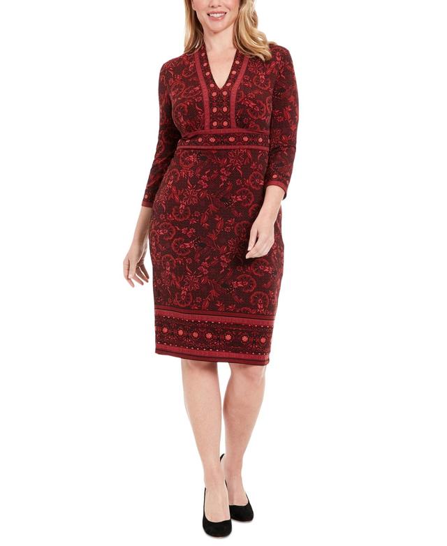 London Times Womens Placed Print 3/4-Sleeve Jersey Sheath Dress Product Image