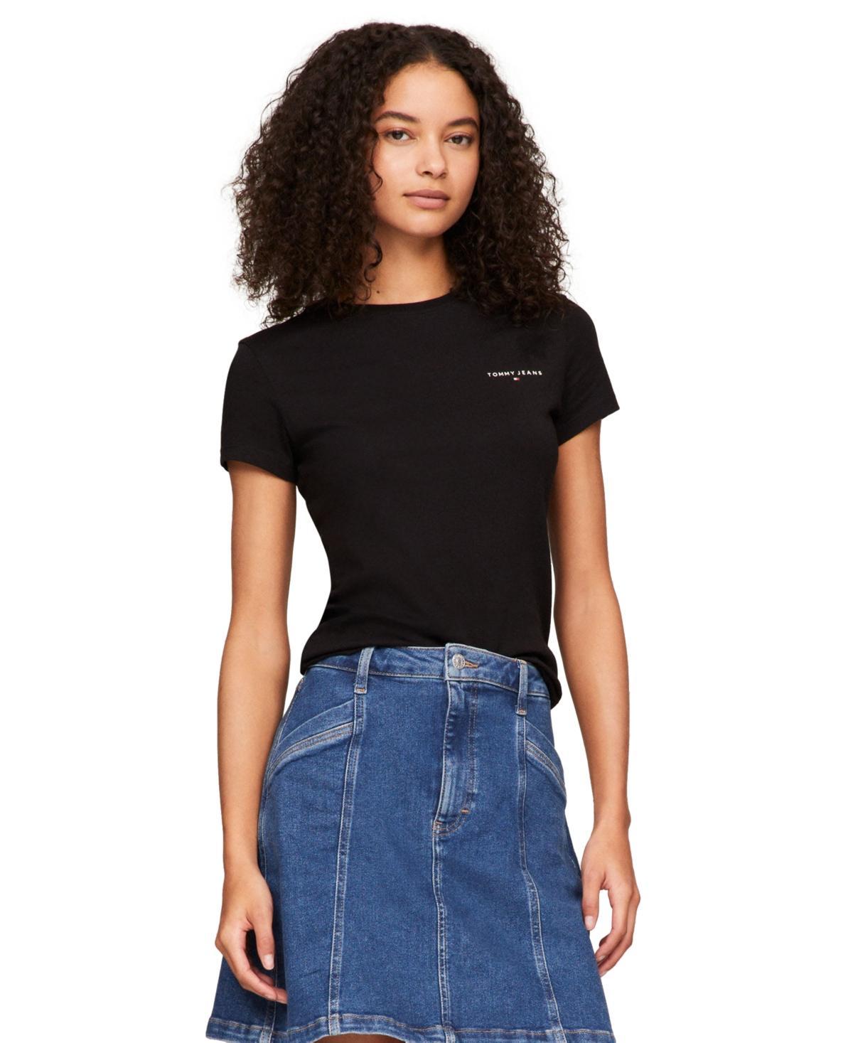 Tommy Jeans Womens Cotton Slim-Fit Linear Logo T-Shirt Product Image