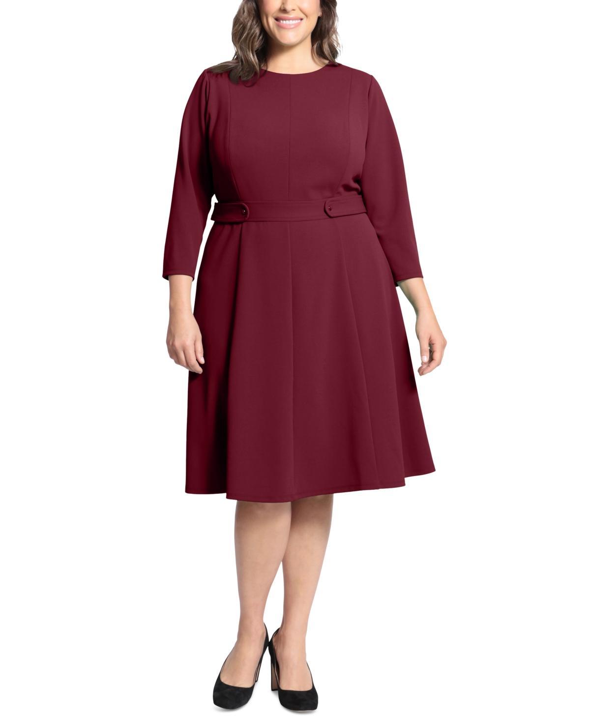 Plus Size London Times 3/4 Length Sleeve Fit & Flare Midi Dress, Womens Product Image