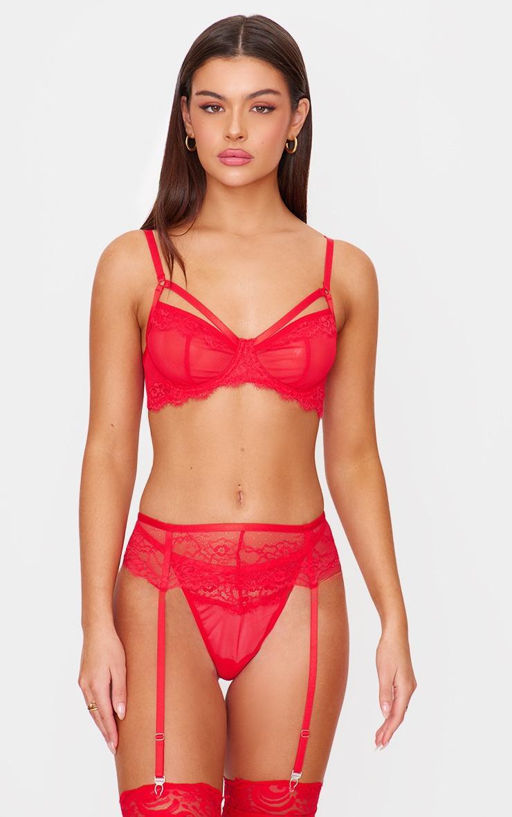 Red Lace 3 Piece Lingerie Set Product Image