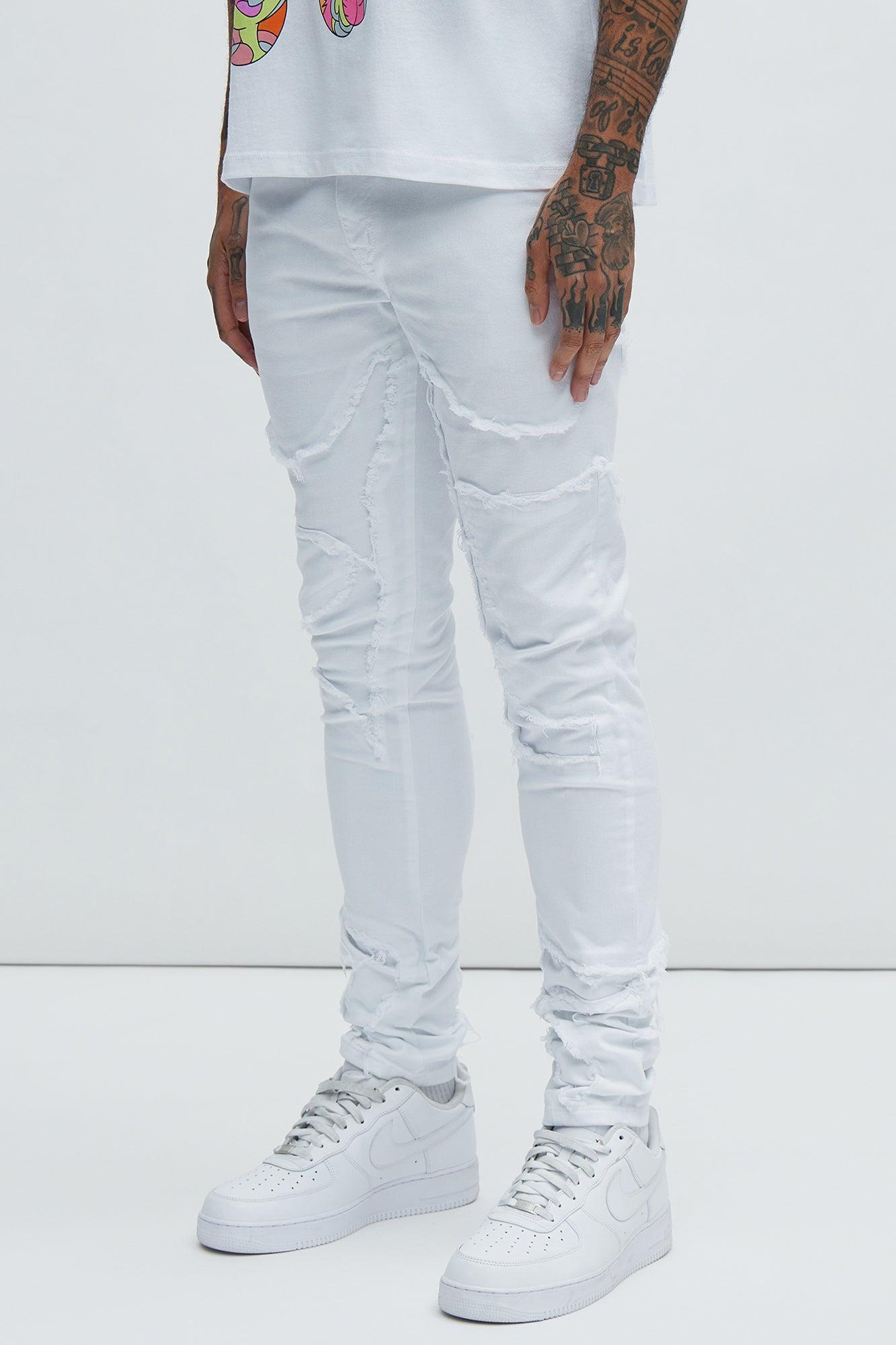 Got Your Back Patched Stacked Skinny Jeans - White Product Image