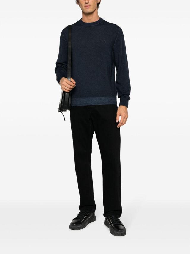 HUGO BOSS Crewneck Virgin Wool Jumper In Blue Product Image