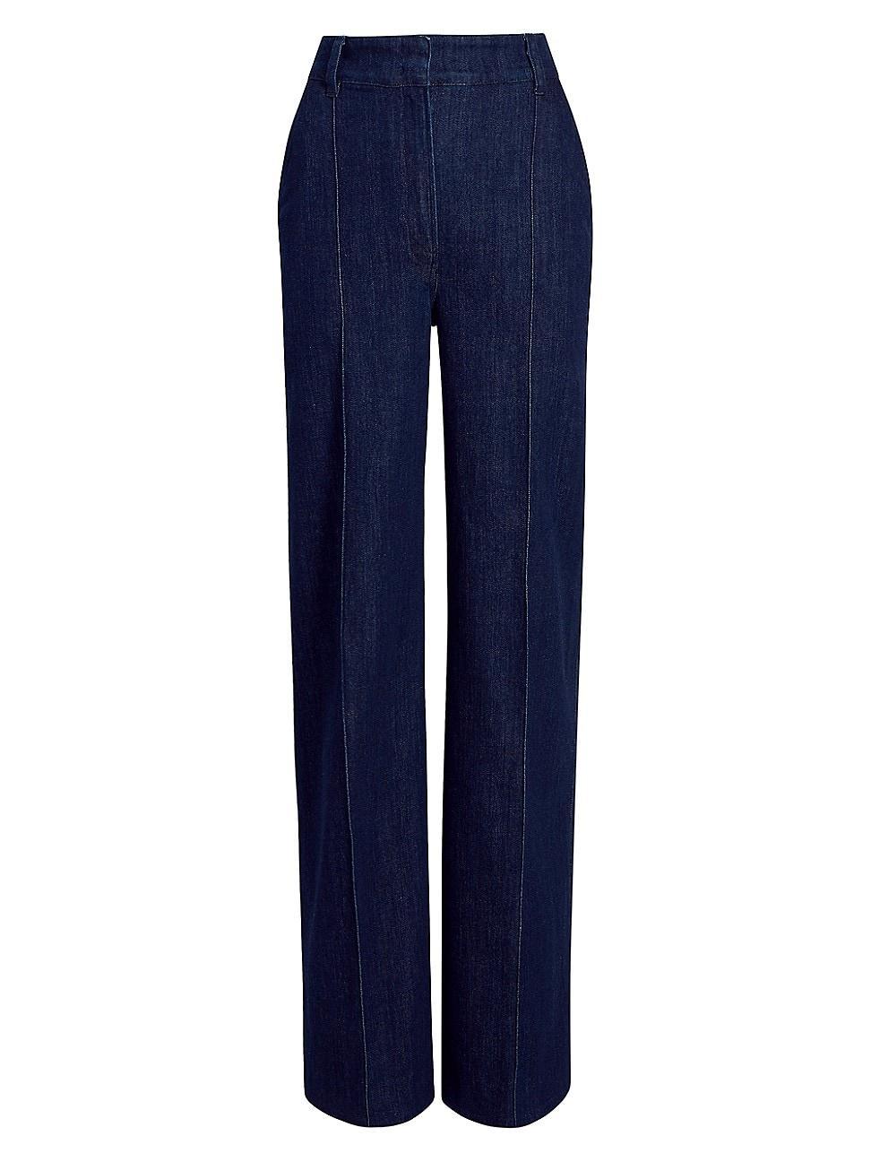 Womens High-Waisted Denim Trousers Product Image