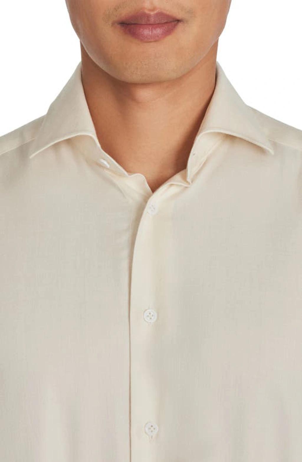 JACK VICTOR Bellamy Herringbone Cotton Blend Sport Shirt In Ecru Product Image