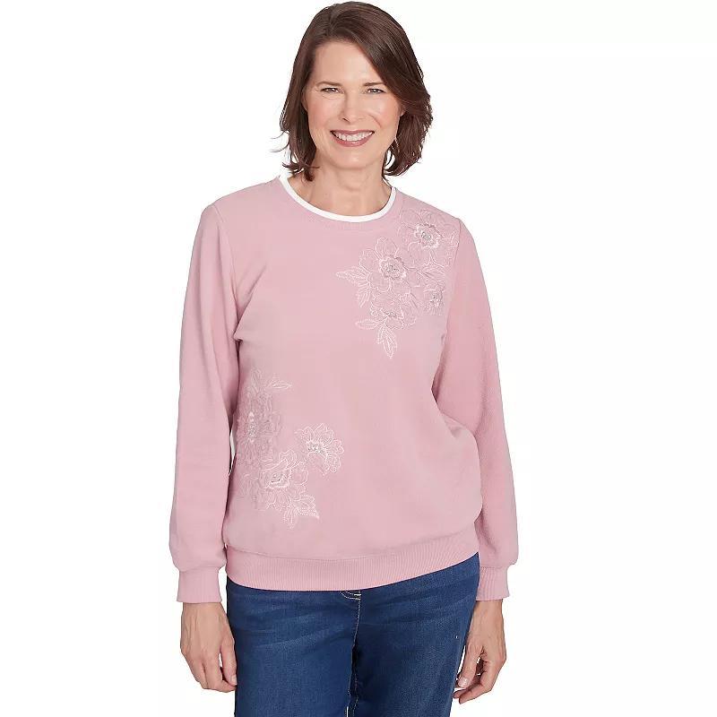 Petite Alfred Dunner Classic Sherpa Floral Embroidered Sweater, Womens Product Image