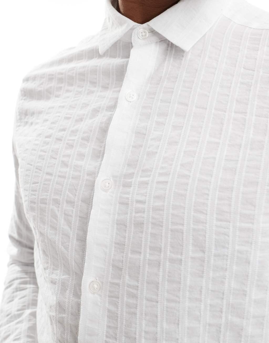 ASOS DESIGN regular smart shirt in textured stripe in white Product Image