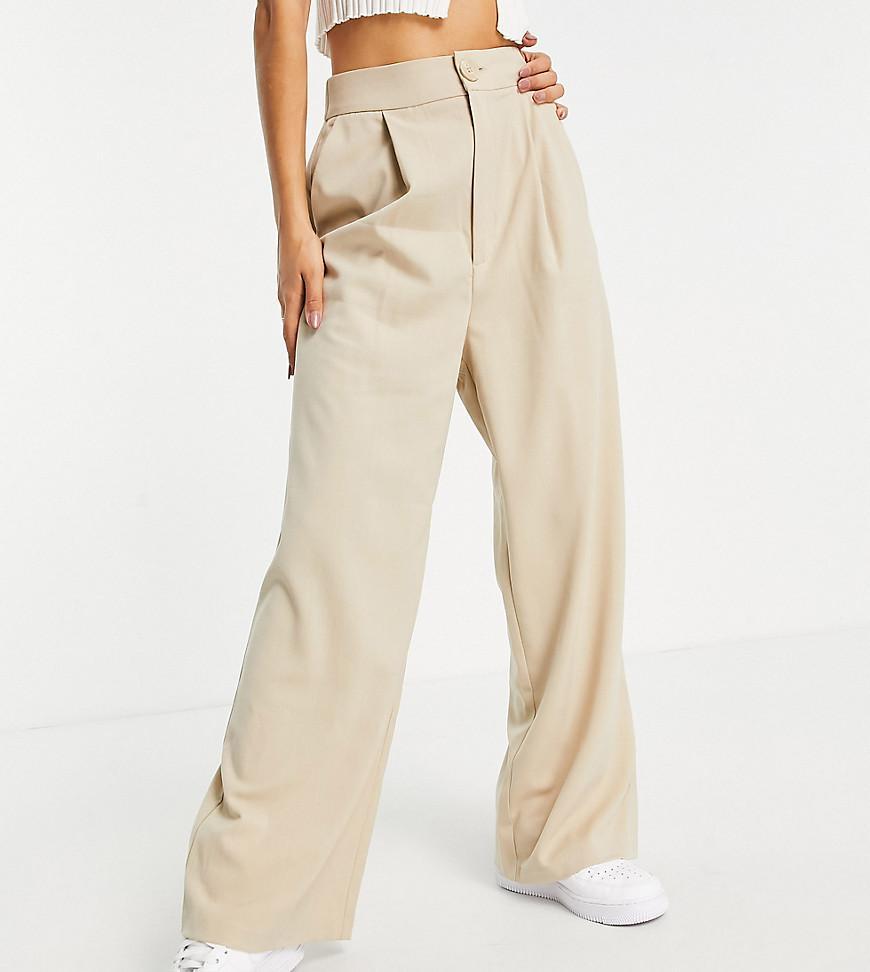 Stradivarius Petite wide leg relaxed dad pants in beige Product Image