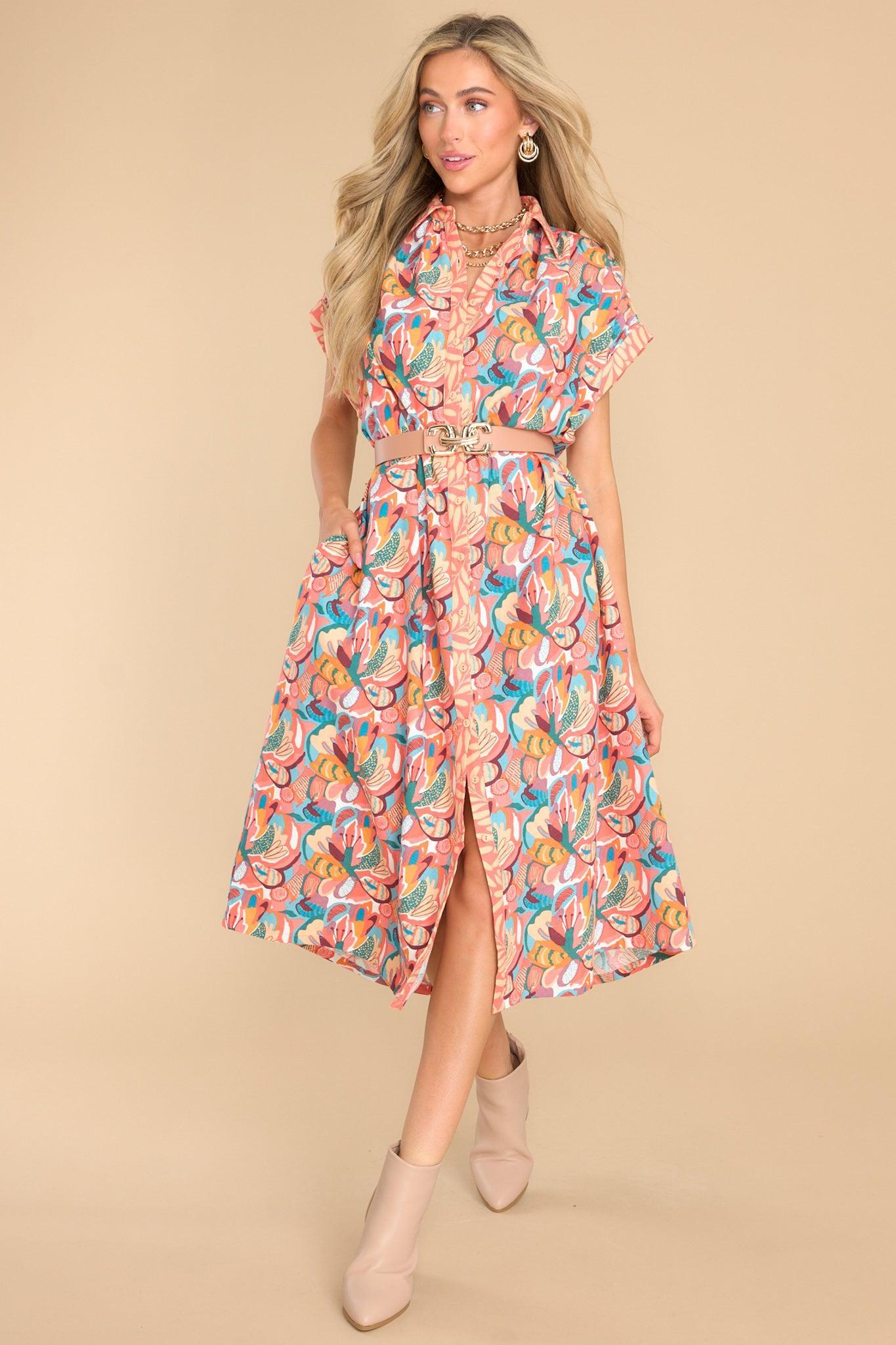 Aura Just A Feeling Coral Floral Print Midi Dress Product Image