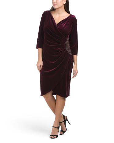 Three-quarter Sleeve Velvet Cocktail Dress for Women Product Image