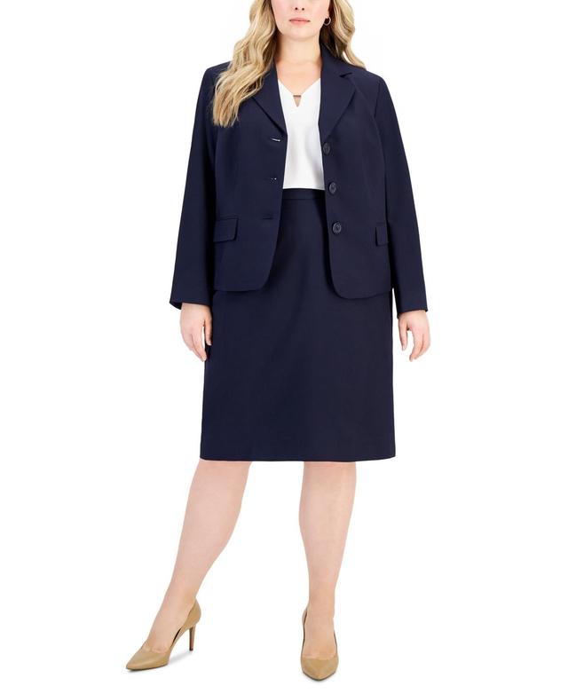 Le Suit Plus Size Button-Front Pencil Skirt Suit Product Image