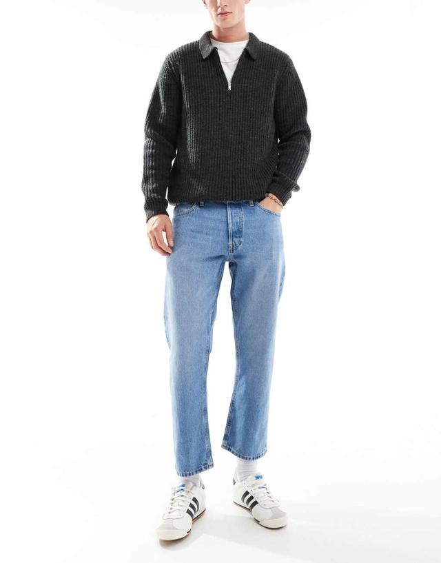 Jack & Jones mark cropped straight jean in mid blue wash  Product Image