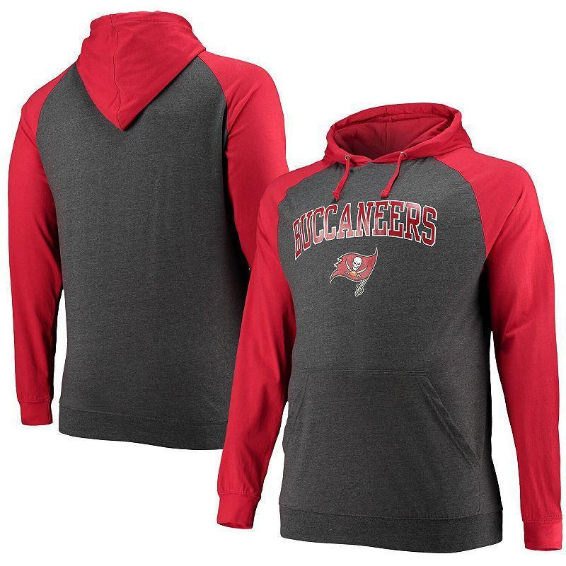 Mens Fanatics Branded Red/Heathered Charcoal Tampa Bay Buccaneers Big & Tall Lightweight Raglan Pullover Hoodie Product Image